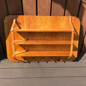 Vtg Wooden Shelf with Tooled Leather Detail